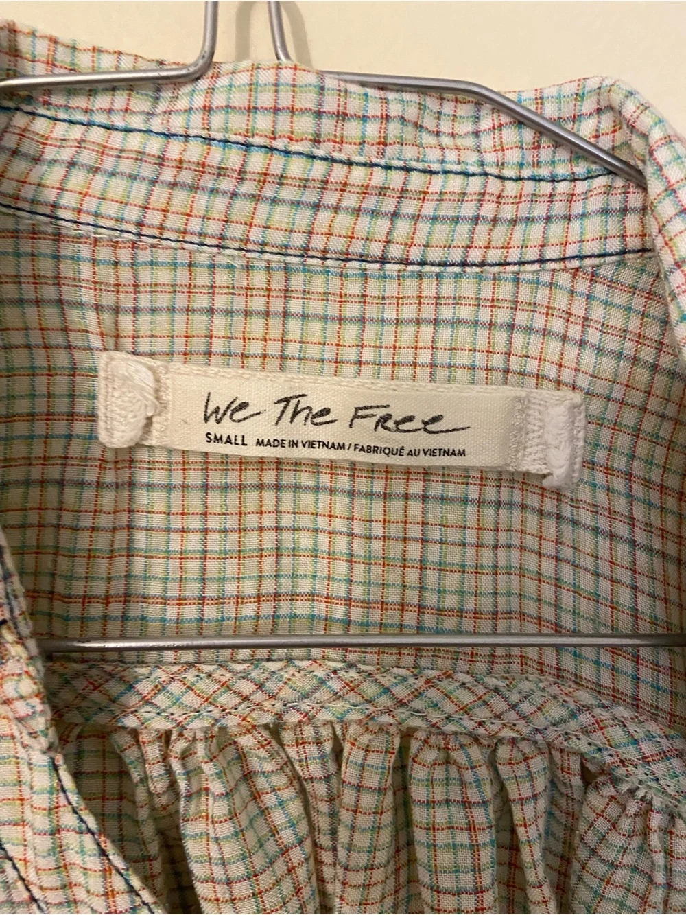 We The Free Rainbow Picnic Plaid Button-Front Blouse Small - Picture 6 of 6
